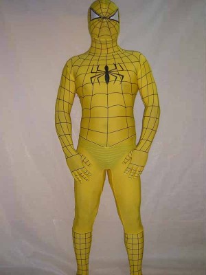 Lycra Spandex Yellow Spiderman Costume Outfit